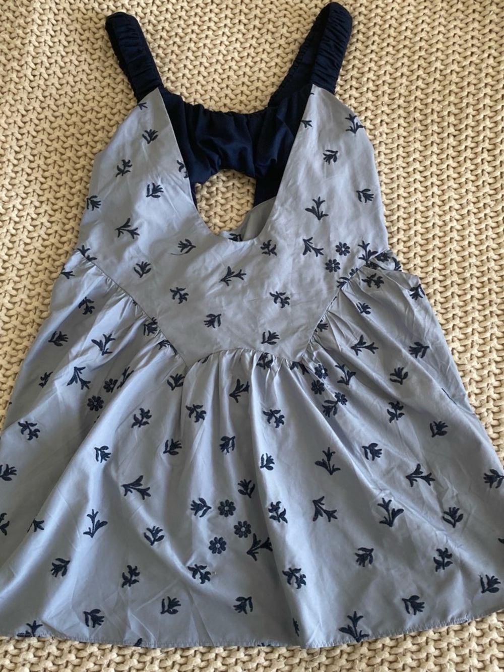 Free People Light Blue Mini Dress with Navy Floral Embroidery